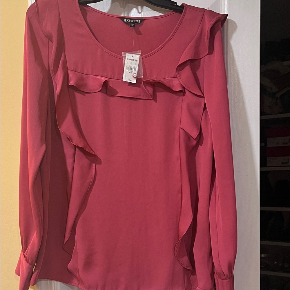 Express Women's Blouse in Vibrant Pink with Ruffles